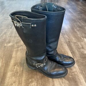 VINTAGE Carolina Bike Boots Black Leather Tall Boots Engineer safety toe 9.5
